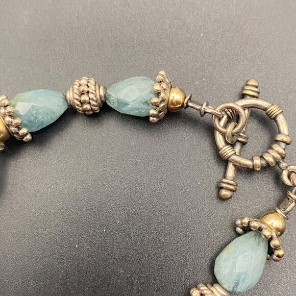 Sterling Silver & Vermeil Toggle Bracelet Blue Chalcedony Beads 6.5" 25.99g - Picture 5 of 12